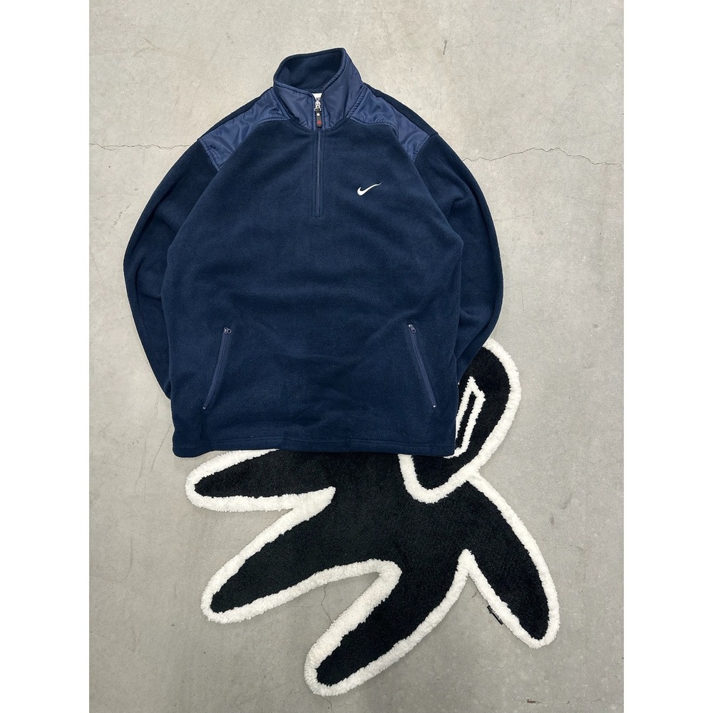 90s Nike Fleece Quarter Zip Pullover Sweatshirt Navy Blue Men's XL Made in‎ USA